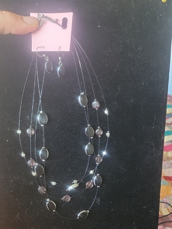 Jewelry - Multi-Strand Black and Gray Beaded Necklace Set with Earrings